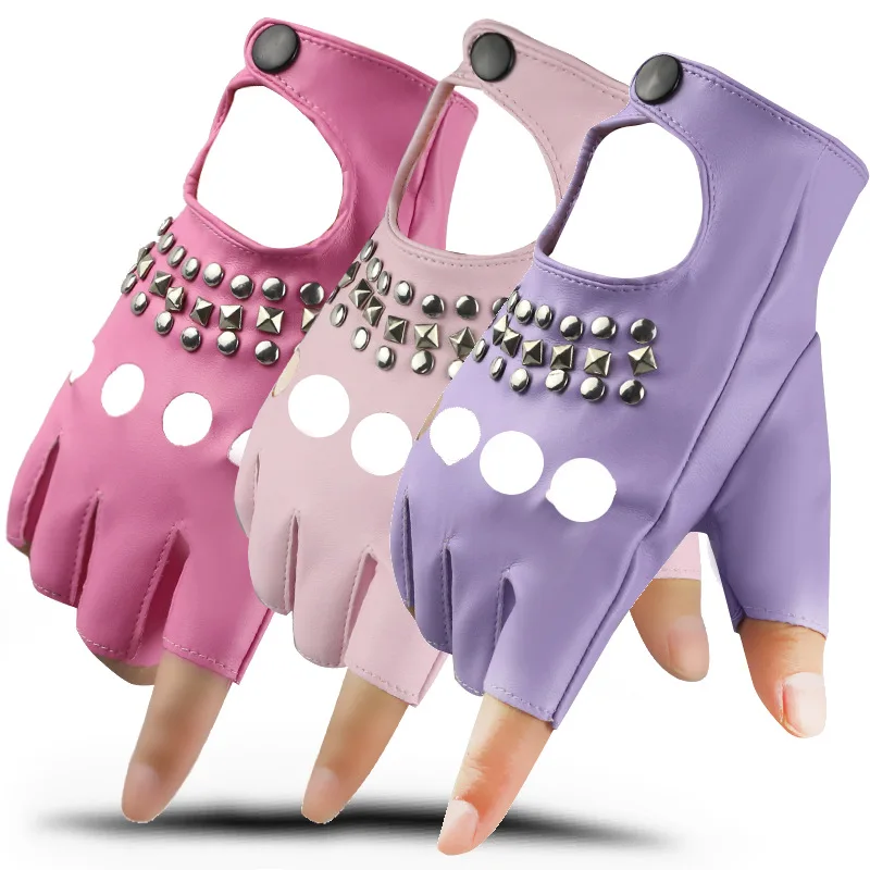 

Half finger leather gloves for women's winter touch screen, soft and windproof, keeping warm and thickened during cycling