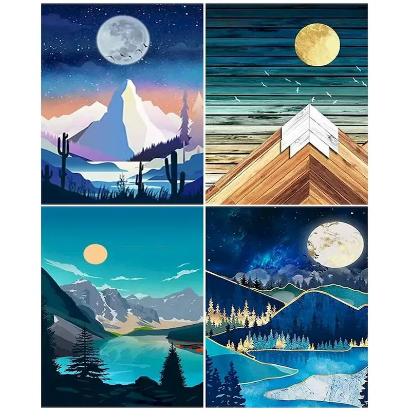 

GATYZTORY DIY Painting By Numbers Mountain Scenery Canvas Drawing Pictures Oil Painting HandPainted Home Decoration Gift