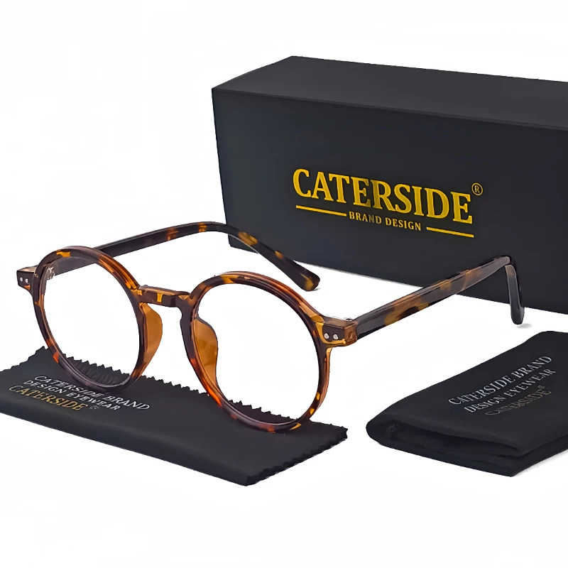 Caterside Round TR90 Frame Acetate Temple Glasses Men Prescription Eyewear Women Zero-Power Lens Computer Glasses High Quality