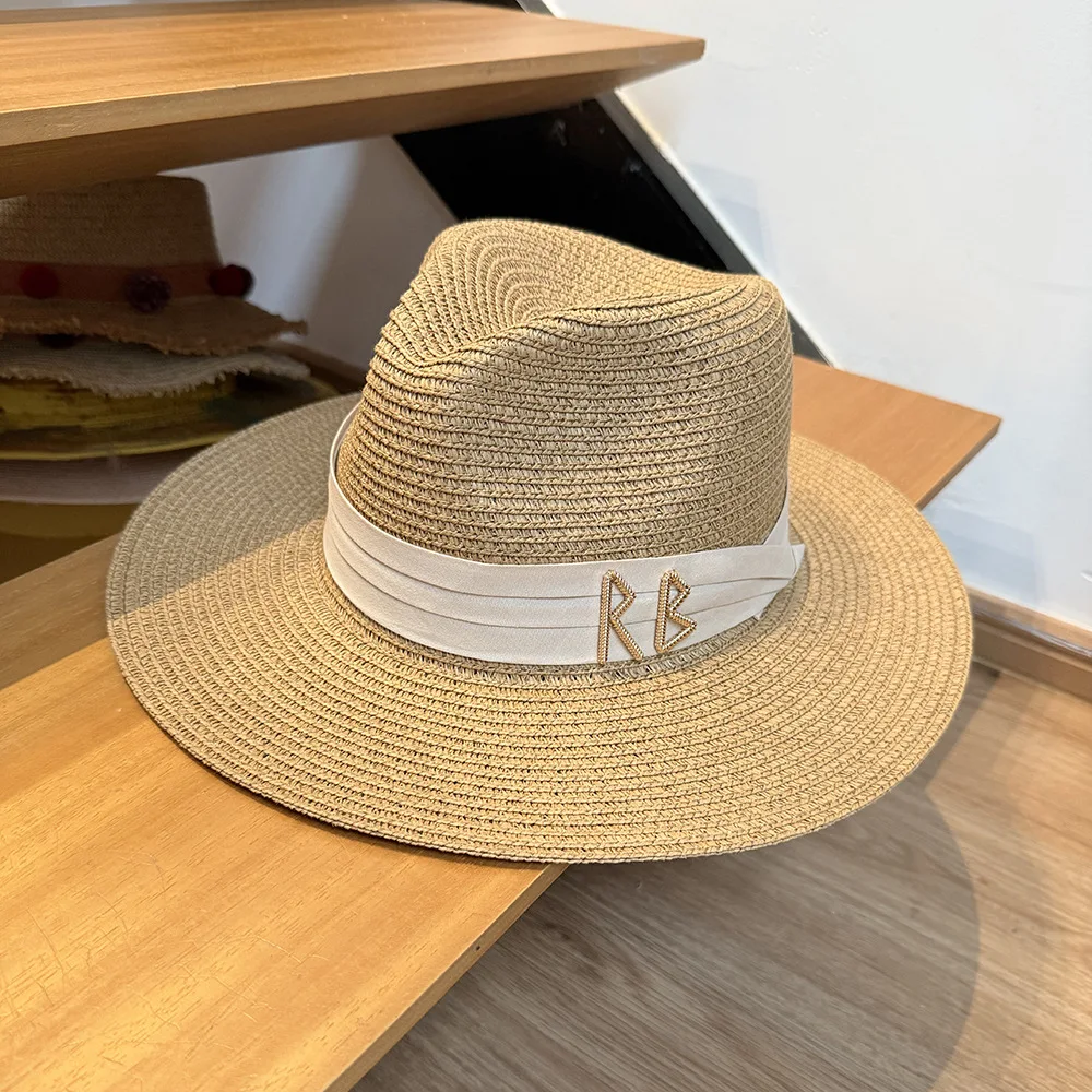 Spring Summer Metal Straw Hat Women Fashion Outdoor Beach Sun Hat Unisex Jazz Panama Straw Hat for Holiday