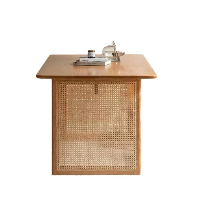 

Solid wood rattan and chair combination Japanese-style wabi-sabi wind small apartment household rectangular dining table