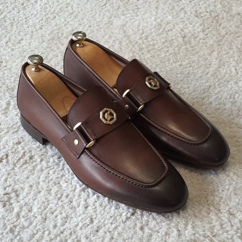 Mocasines marrones para Hombre, Zapatos De Vestir sin cordones con punta cuadrada, negocios, talla 38-48