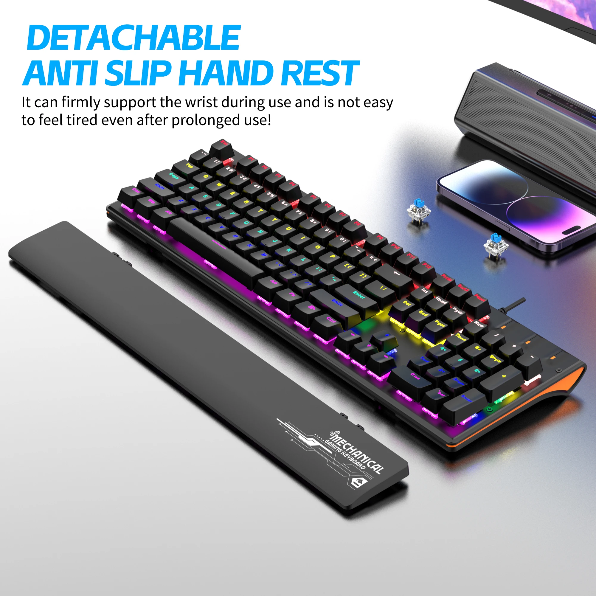

BAJEAL K600 wired light-emitting real mechanical green axis gaming competitive with hand rest for desktop computers