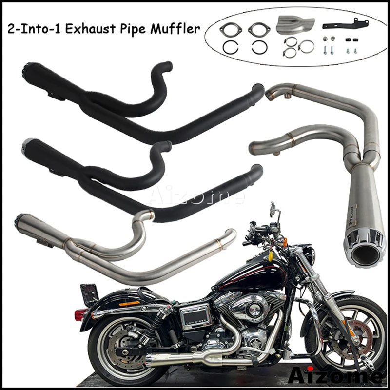 18lbs 4" Rolled 2-into-1 Big Bore Exhaust Pipe Muffler Deep Sound 304 Stepped Header For Harley Dyna Wide Super Glide 2006-2017
