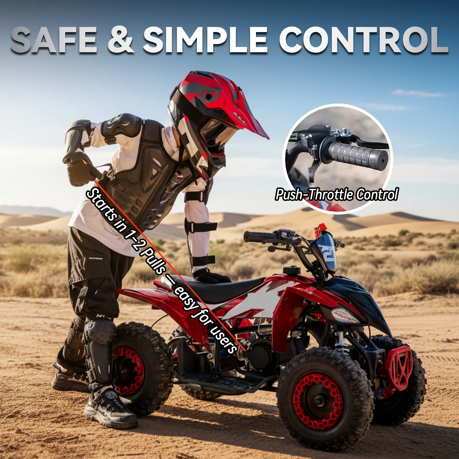 

Gift Ideas, 49cc Gas Powered ATV, 2-Stroke Mini Gas, 6'' All-Terrain Tires, 4 Wheeler with Front/Rear Suspension, Disc Brakes, K