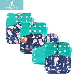 HappyFlute Exclusive 4Pcs Set OS Pocket Diaper Washable&Reusable Baby Nappy New Print Adjustable Baby Diaper Cover