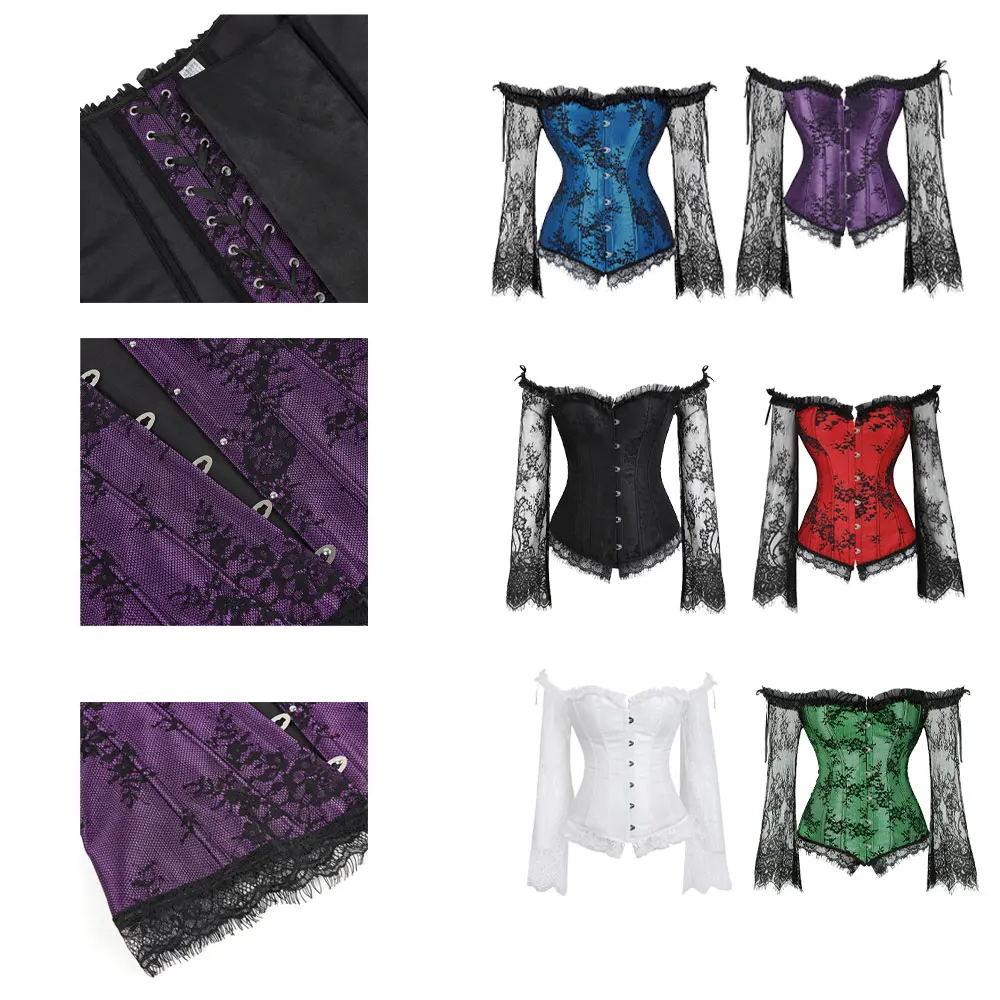 

Women's Corset Gothic Style Corsets Lace-up Bustier with Sleeves Breathable Bodyshaper Corsetto Medieval Dance Party Costumes
