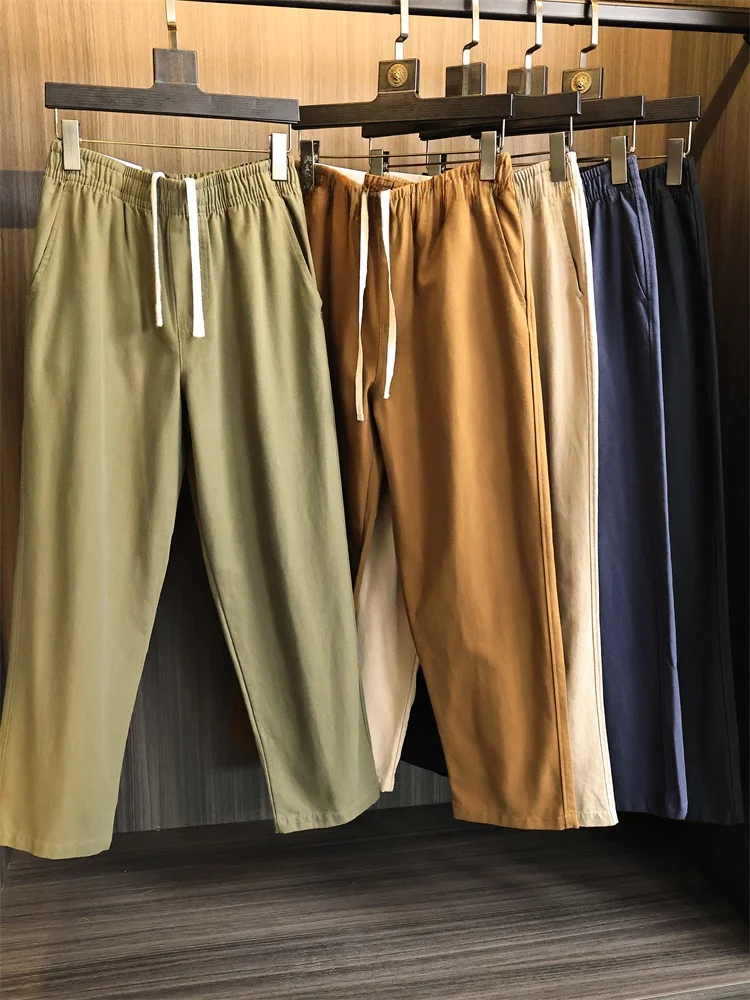

Lightweight Breathable Men's Casual Pants Straight Leg Faion Urban Sle Youth Summer Nine Points Elastic Waist Loose Fit
