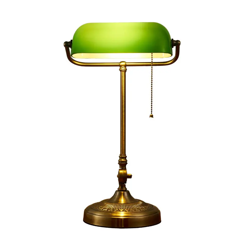 Desk Lamp With Chain Switch Bedroom Bedside Lamp American Antique Study Classical Reading Writing Lamp Retro Glass Light