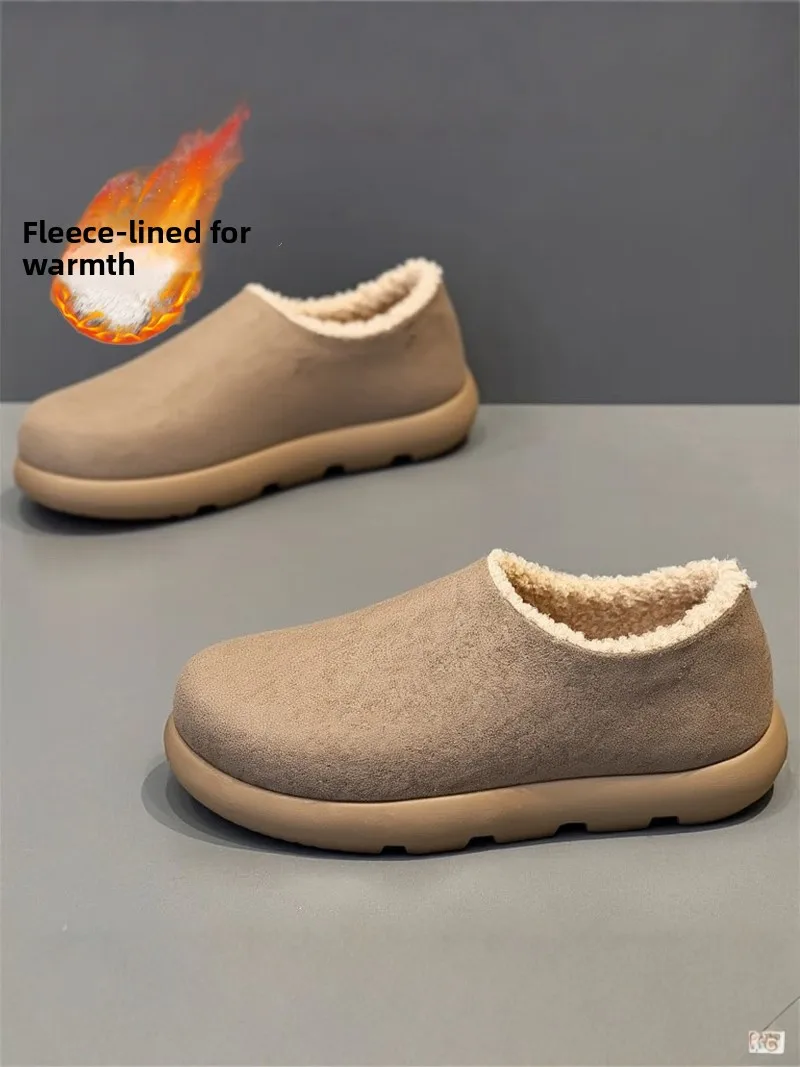 Men's Winter Slippers Thick Bottom Warm Home Shoes Leather Fur Integrated Full Cover Cotton Slippers Leisure Casual Slip-On