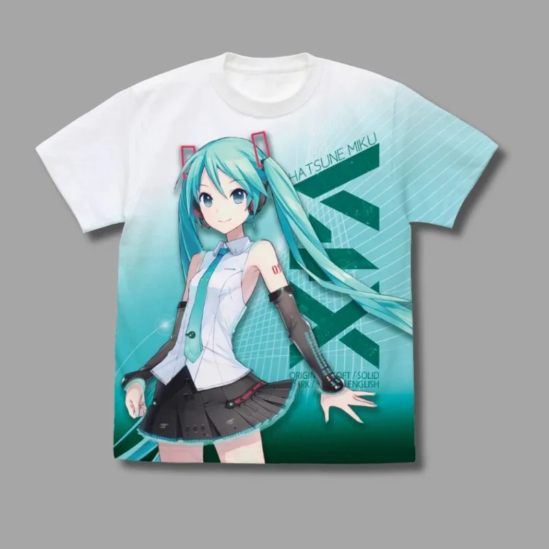 2026 Summer Miku Hatsune Kawaii Cosplay T-shirt Men's Oversized 3D Printed Short-sleeved Family Unisex Children's Sports Shirt