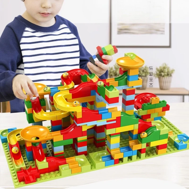 Multi-track slide blocos de construção brinquedo de quebra-cabeça educacional para crianças 3-6 abs peças grandes e pequenas criativo diy construção diversão