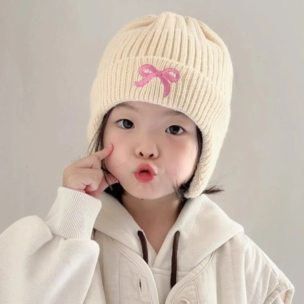 

New Knitted Pullover Cap Windproof Coldproof Ear Protection Hat Bow Embroidery Warm Knitted Cap Outdoor Sports