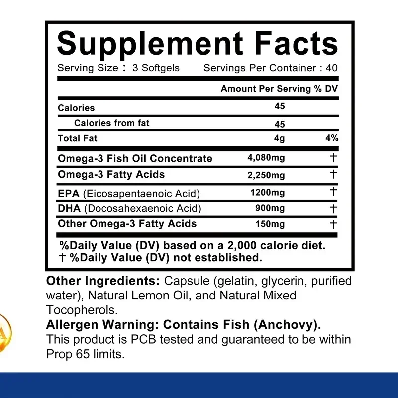 Omega-3 Fish Oil - Enhance Memory, Concentration and Cognition, Promote Brain and Eye Health, Enhance Immune Function