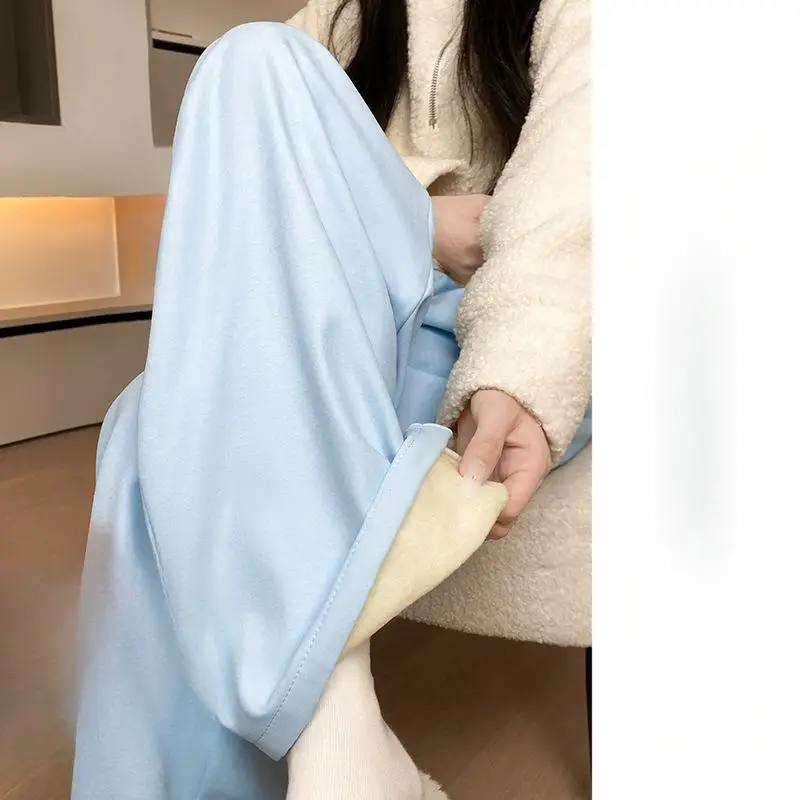 Costume pantalon à jambes larges pour femme, Double couche, Baggy, gothique, Punk, haute rue, thermique, doublure en peluche, polaire rembourrée, hiver