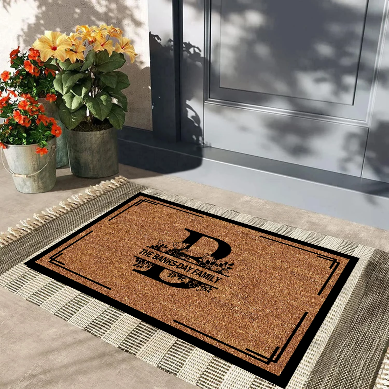 Custom Last Name Doormat Outside Border Door Mat Grandin Road Foot Mat Rubber Non-Slip Entrance Rug Floor Welcome Home Text Mat