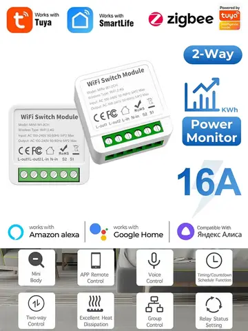 Tuya WiFi/Zigbee3.0 Smart Switch Mini Breaker DIY Module Remote Timer Wireless Light Control Work with Smart Life Alexa Google