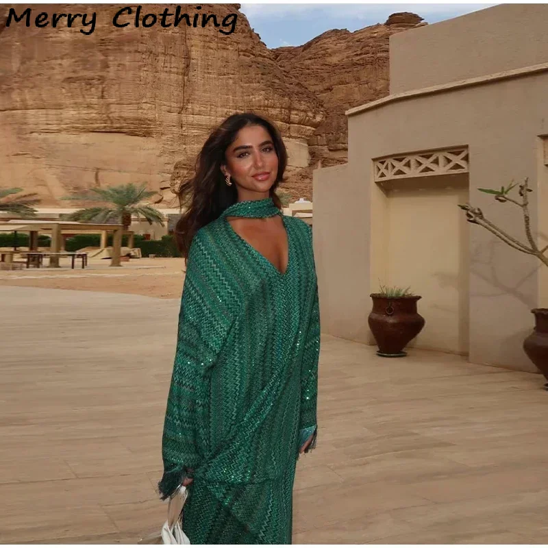 Elegant Tassel Hem Maxi Dress Women V-neck Long Sleeve with Scarf Loose Dresses 2026 NEW Spring Luxury Lady Party Evening Gowns image 5
