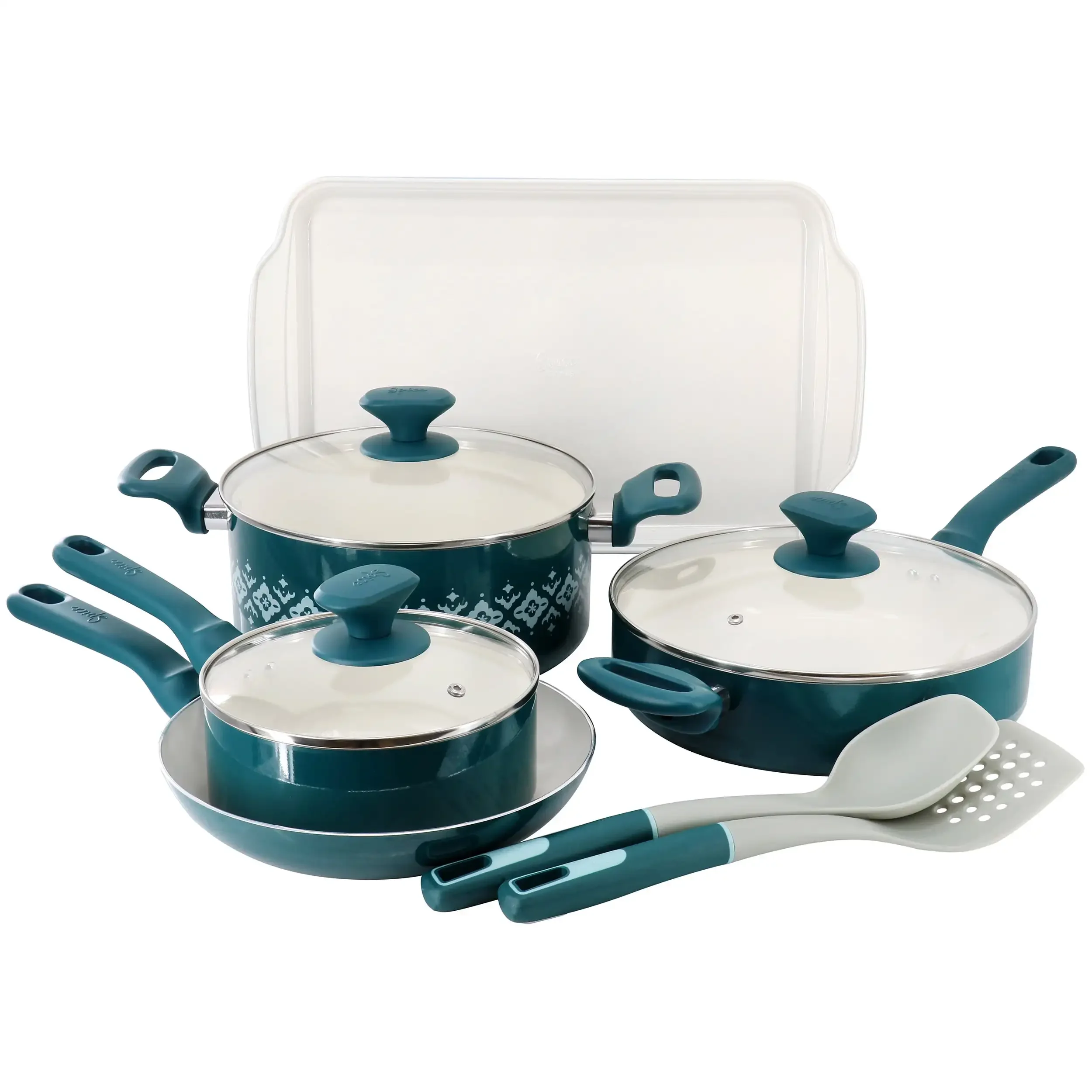 

Tia's Healthy Nonstick Ceramic 10-Piece Teal Aluminum Cookware Set