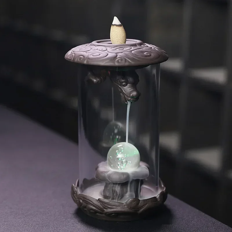 1pc, Backflow Incense Burner for Home Decor Creative Led Feng Shui Ball Chinese Dragon Acrylic Windproof Backflow Incense Burner