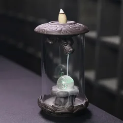 1pc, Backflow Incense Burner for Home Decor Creative Led Feng Shui Ball Chinese Dragon Acrylic Windproof Backflow Incense Burner