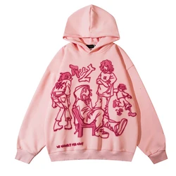 BIG PROMOTION Y2K Autumn/Winter Graffiti Street Pink Casual Sports Hoodie Loose Cartoon Print Pullover Sweater Hip Hop Women's