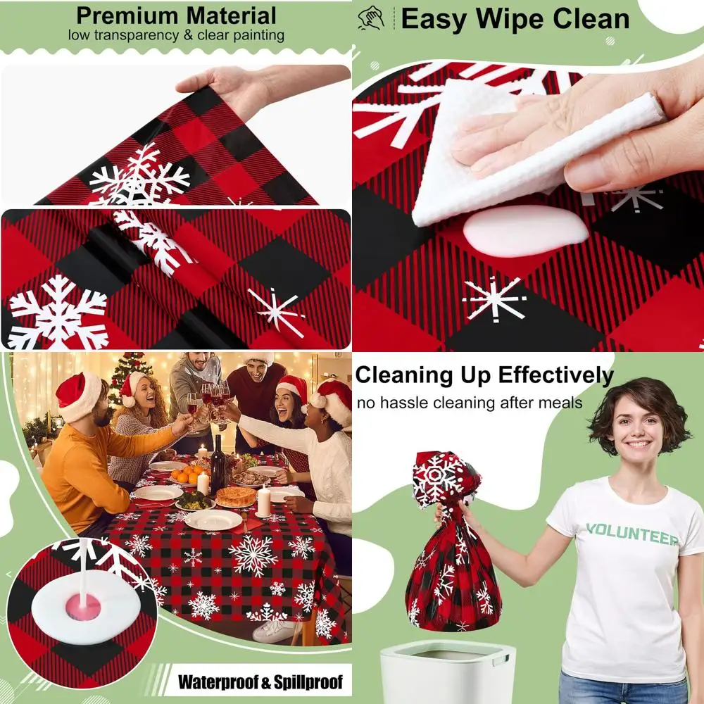 

Christmas Buffalo Disposable Tablecloths, 54 x 108 Waterproof Plastic, Rectangle Black, Red & White Checkered Covers for Picnics