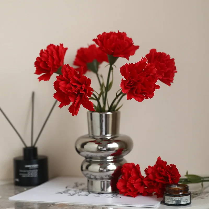 Faux Silk Flower Material Artificial Carnation Flower Realistic No Watering Anti-fade Fake Flower DIY Mother Day Home Decor