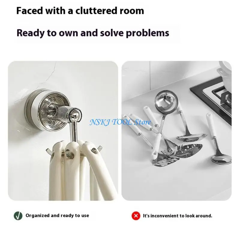 L8RC Rotating Multiple  Claw Adhesive Wall Hook Kitchenwares Organizers without Screws