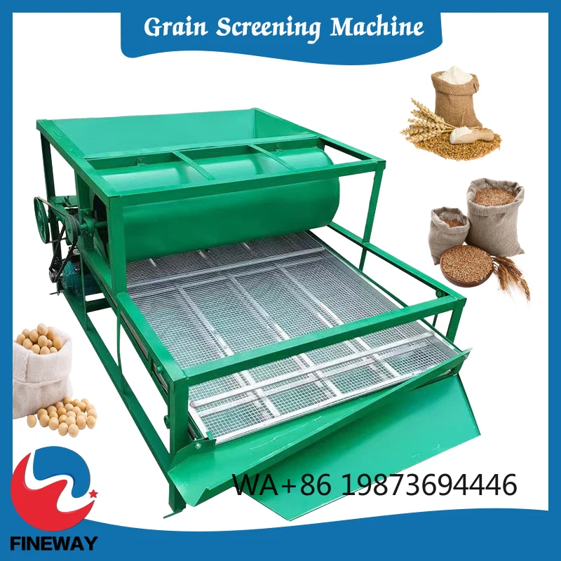 Versatile electric grain screening machine, vibrating sieve with air blower for dust removal