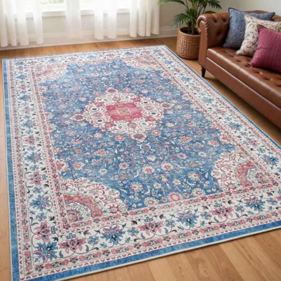

Washable 4x6 Vintage Area Rug with NonSlip Rubber Backing for Indoor Use in Living Room Kitchen Bathroom Entryway Office Bedroo