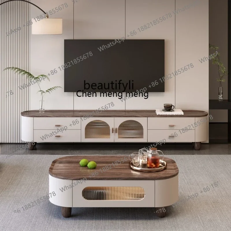 ss8350 Medieval style all-solid wood coffee table living room household walnut oval modern simple TV cabinet