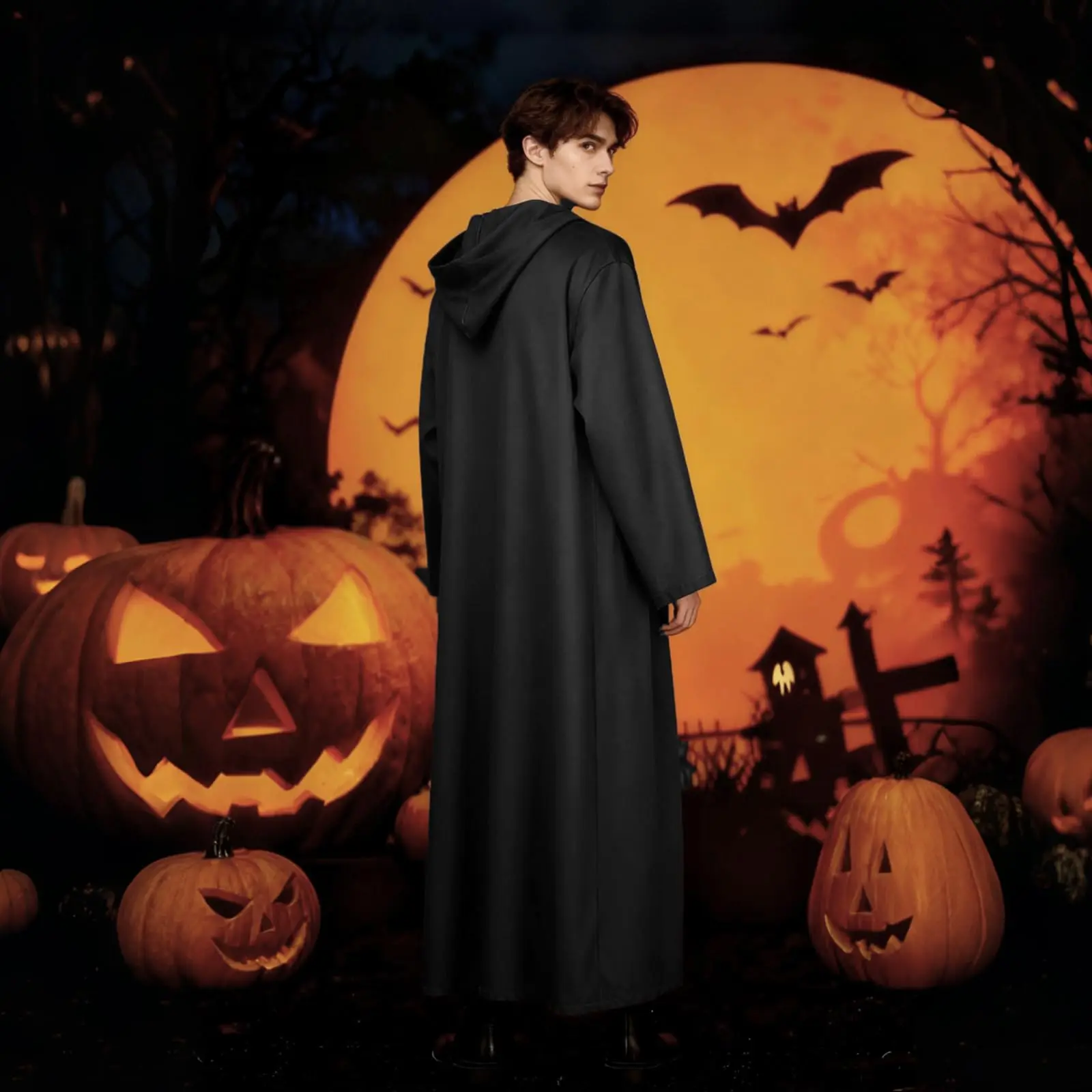 Halloween Jedi Warrior Hooded Cloak Black Wizard Vampire Robe Medieval Knight Cloak Adult Gothic Costume Cape Cosplay Outfit view 5