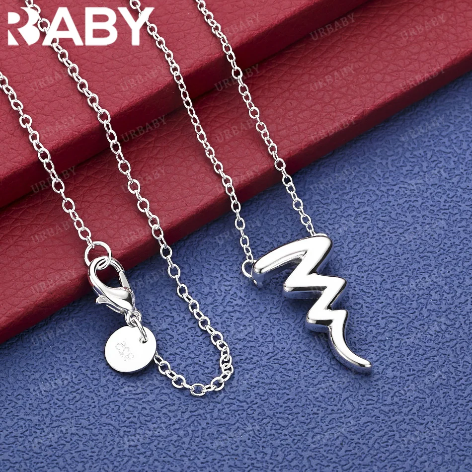 

URBABY 925 Sterling Silver Curve Geometry Chain Pendant Necklace Fashion Jewelry Classic Engagement Wedding