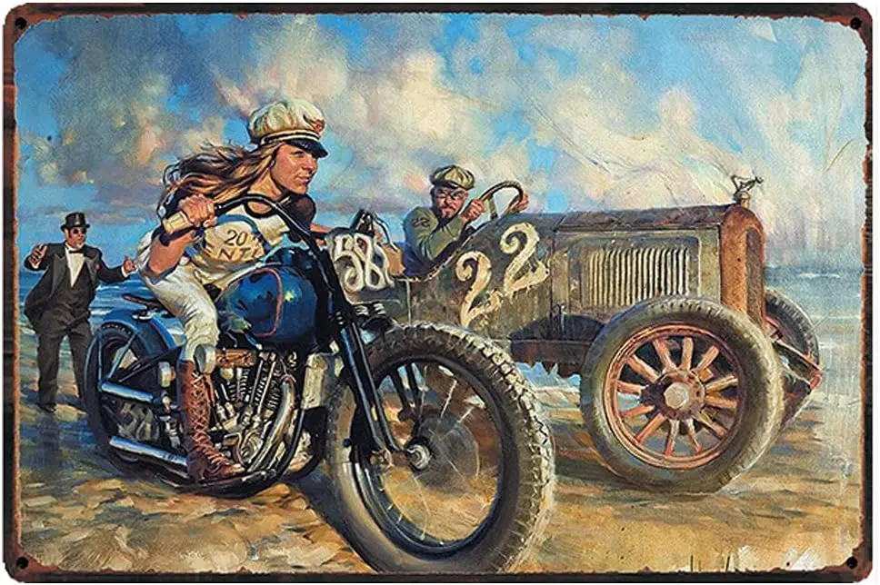 Original Retro Design Motorcycle and Car Race Tin Metal Signs Wall Art | Thick Tinplate Print Poster Wall Decoration for Ga sign