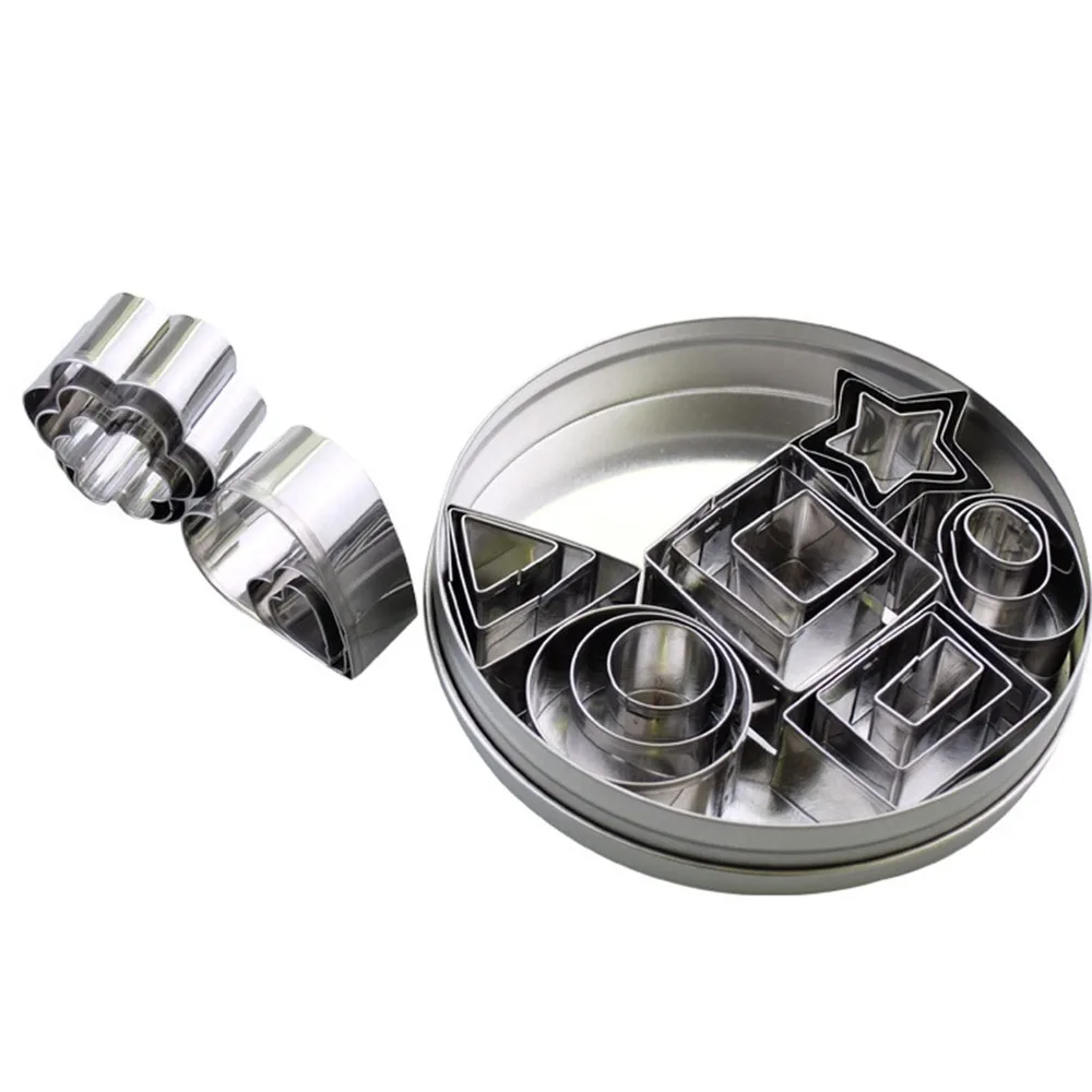 24pcs Reusable Cookie Cutters Stainless Steel Flower Star Square Round Biscuit Cutters Nested Graduated Fondant Cutters