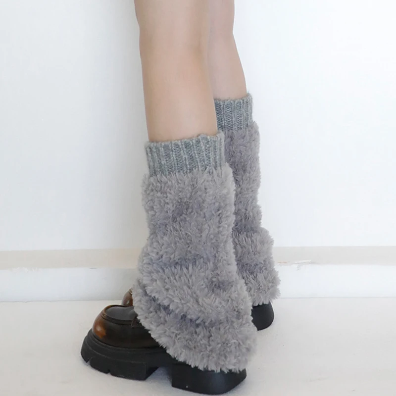 Autumn Winter Knitted Plush Patchwork Socks Y2K Flaring Fluffy Leg Warmers Thickened Snow Boots Pile Pile Socks Warm Foot Cover