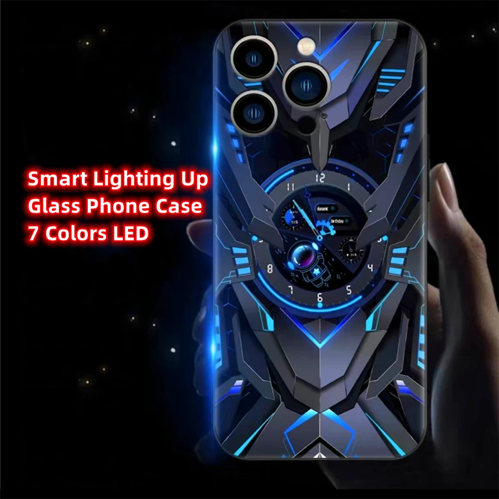 Turntable Armor LED Light Glowing Luminous Tempered Glass Phone Cover For Samsung A54 A53 A52 A51 A12 A14 A21S A50 A73 A72