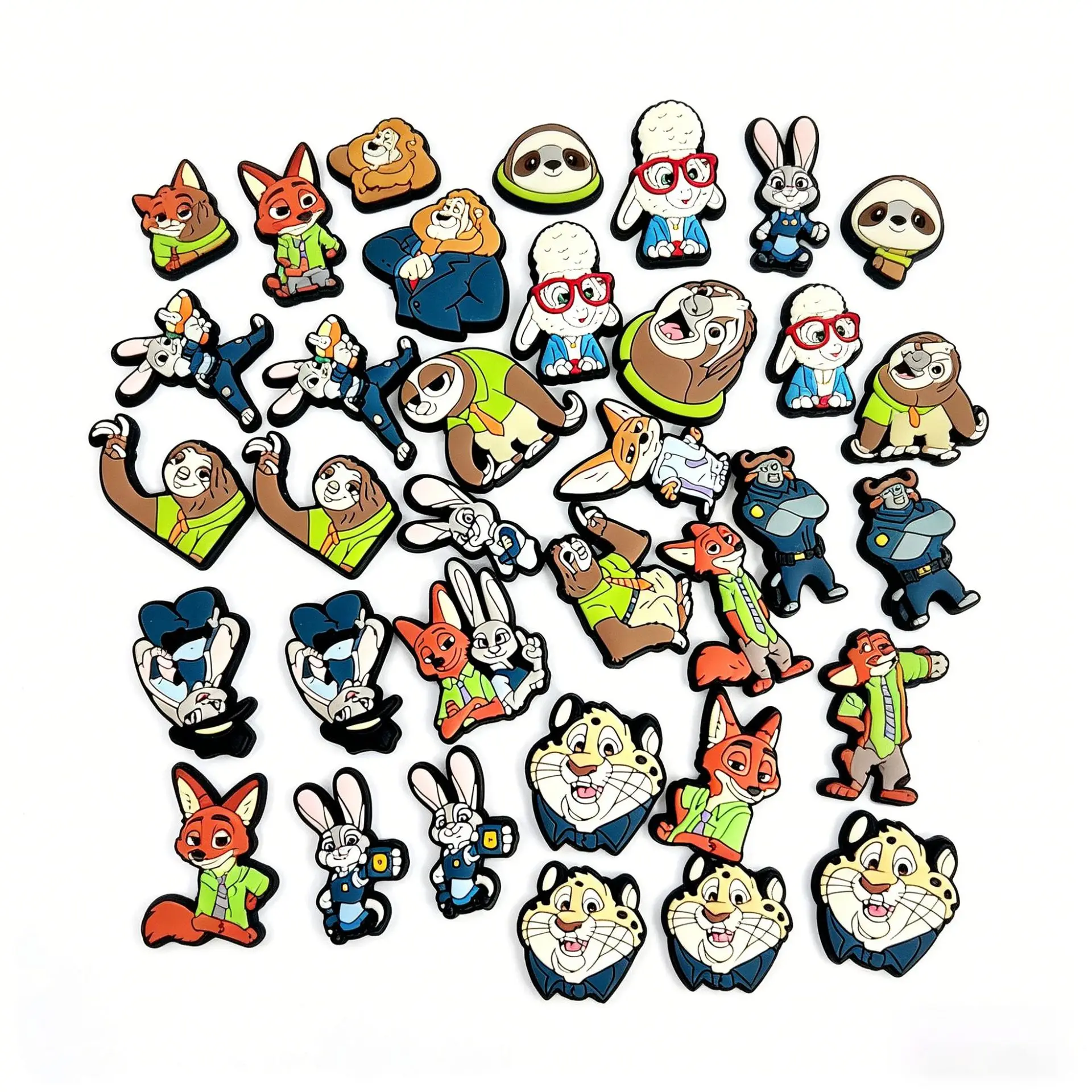 16pcs set Zootopia series Shoe Charms Judy Flash Animal Character Removable PVC Ornaments DIY Decor Accessories For Hole Clog