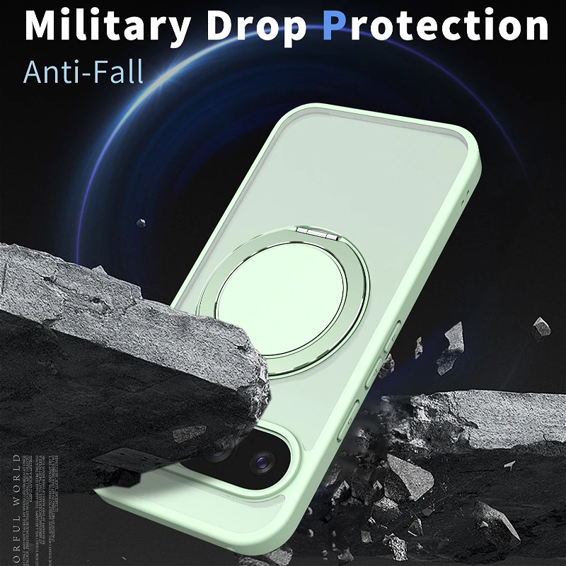 تصميم الدرع 360 °   حافظة شفافة بحامل مغناطيسي قابل للدوران لهاتف Google Pixel 10A 9 Pro XL غطاء خلفي عازل للمسند الهوائي المقاوم للصدمات