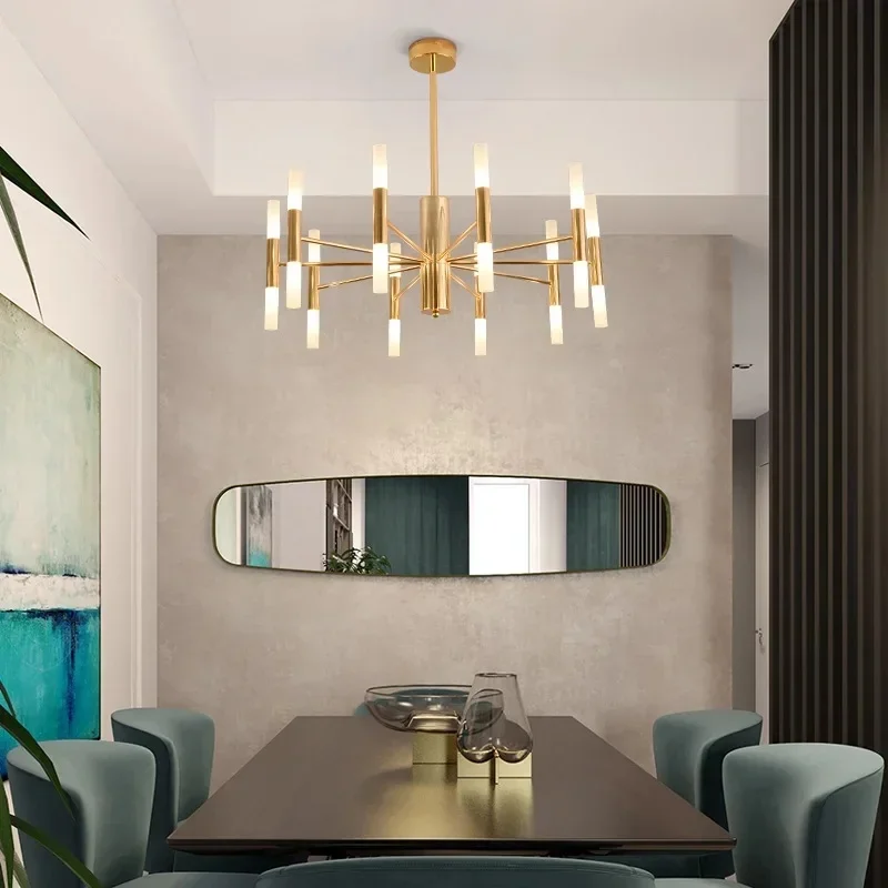 Luxury Golden Metal Branch Chandelier  Post Modern Mid Sputnik Pendant Light Hotel Lobby Cafe Interior Lighting