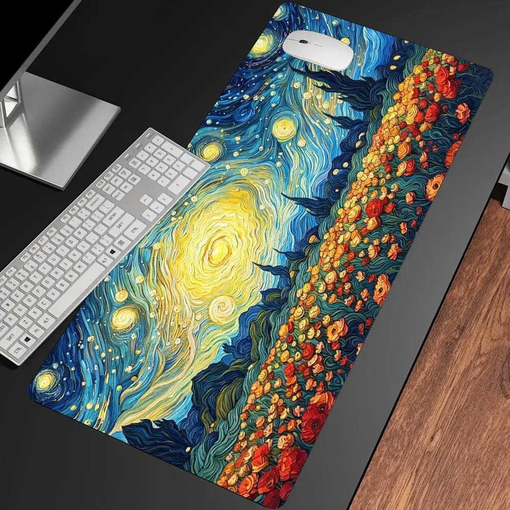 Starry Night Flowers Landscape Mousepad Pc Accessories Desk Interior Gaming Mats Playmat Carpet Mouse Mat Desk Pad Office Decor