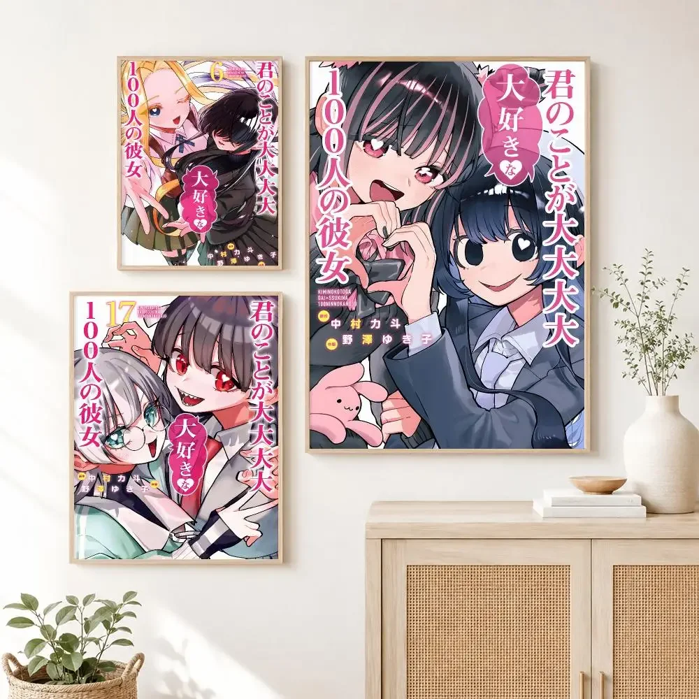 Classic Anime The 100 G-Girlfriends Who Really Love You 3 Poster Self Adhesive Wall Art Decor for Bedroom Home Decor Gift