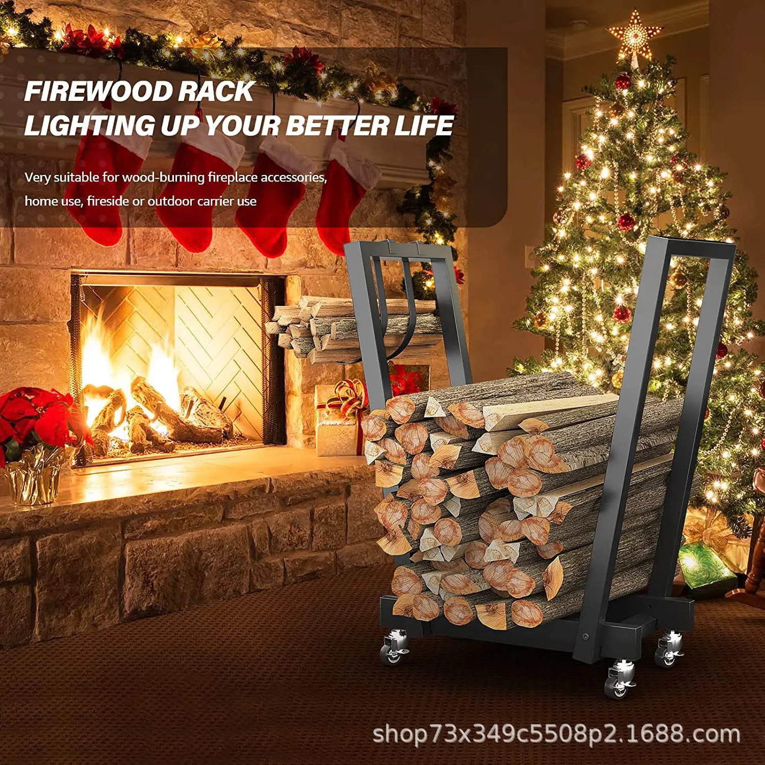Cross-border Exclusive Outdoor Metal Firewood Rack Indoor Fireplace Wood Holder Patio-use Heavy-duty Single-tier Wood Stacking