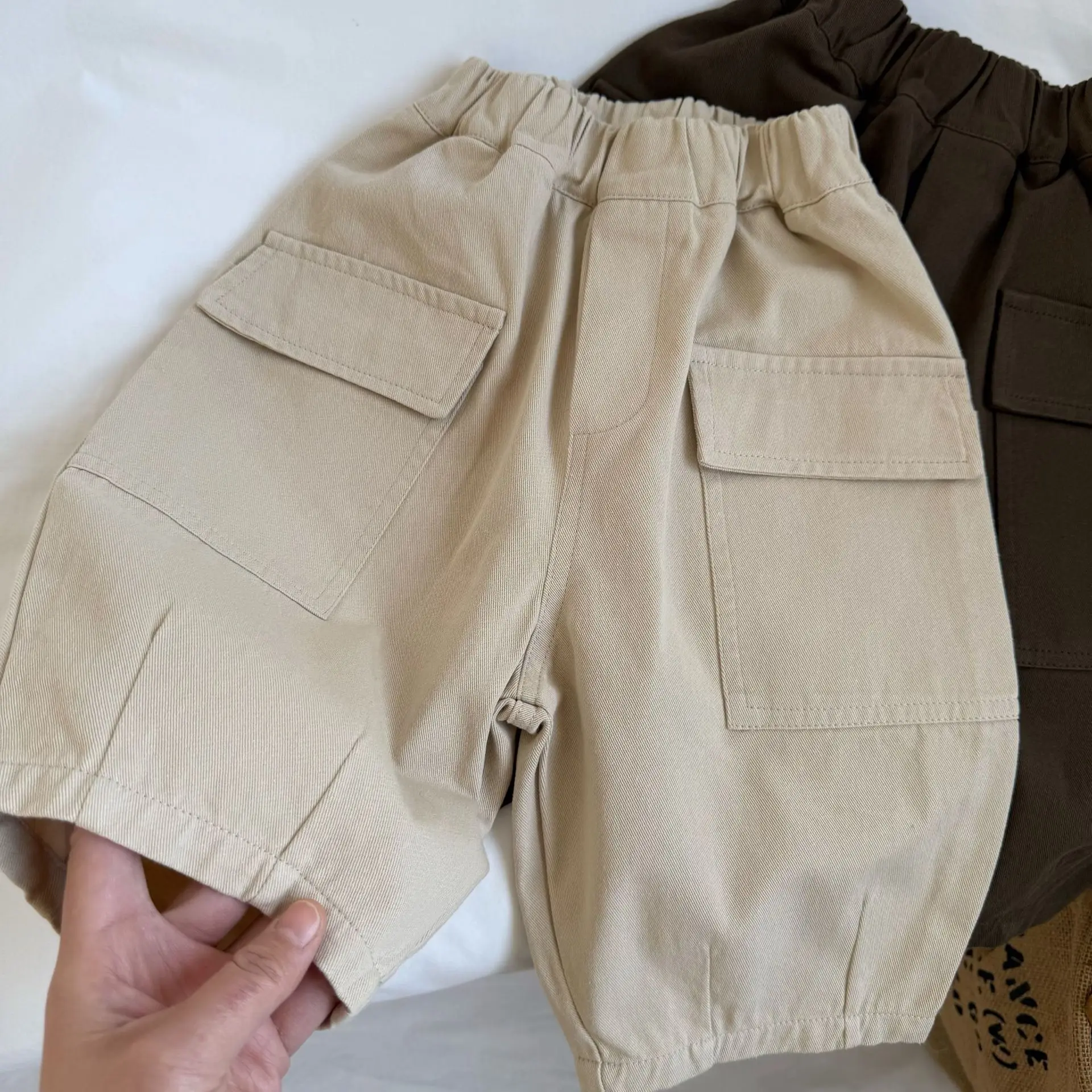 Korean Spring New Children's Large Pocket Cargo Pants for Men and Women and Babies Casual and Versatile Woven Trousers