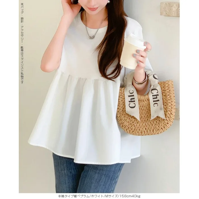 Southeast Asian Popular Short Sleeve Summer Top Pure T-Shirt Women's Base Layer Shirt Fake Two-Piece Loose Fit Polyester Fiber