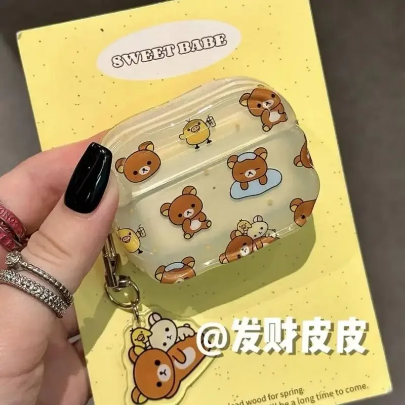 Nuovo Kawaii Cute Rilakkuma Airpods1/2Pro custodia protettiva per auricolari, Cute Soft Shell Anti Drop Cartoon Ins regalo di natale per ragazze