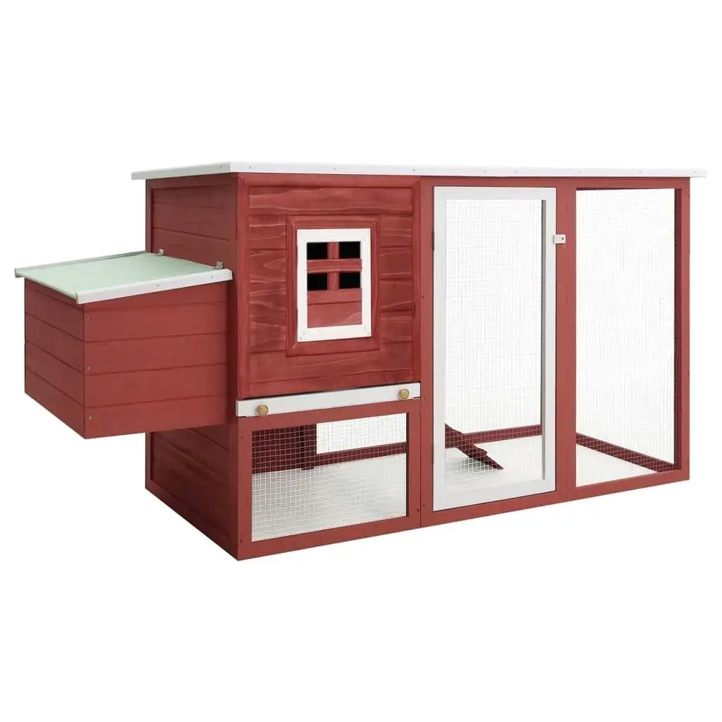 Outdoor Chicken Coop Hen House with Egg Nesting Box - Red Wooden Poultry Cage