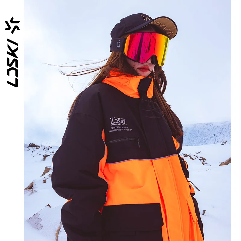 

LDSKI Ski Jackets Women Men Snowboard Winter Parkas Elastic Cuff Large Capacity Pocket Loose Warm Waterproof Windproof Coats