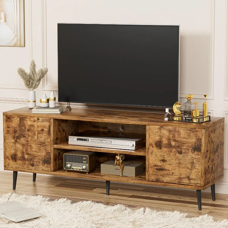 

Modern Retro TV Stand for Television up to 65", Entertainment Center with Two Storage Cabinet and Shelf, Media Console